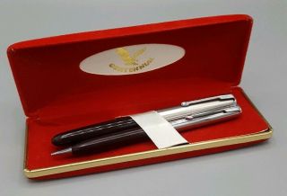 Vintage Parker 51 Burgundy Aerometric Lustraloy Fountain Pen And Pencil Set