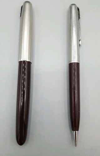 Vintage Parker 51 Burgundy Aerometric Lustraloy Fountain Pen and Pencil Set 2