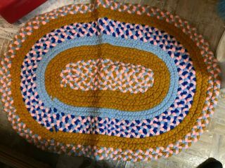 Vintage Hand Made Braided Throw Rag Rug Oval Multi Colored 39 " X 30 " Flannel