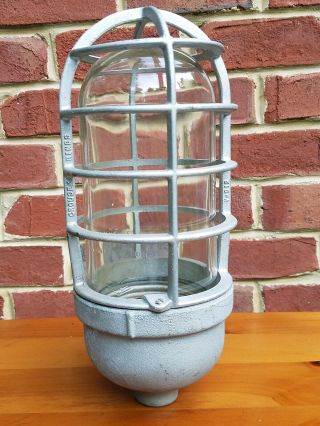 Vintage Industrial Crouse Hinds Explosion Proof Light Fixture Cage And Globe