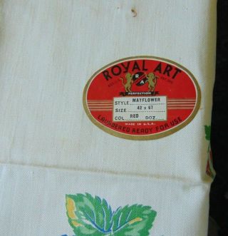 Vintage Cotton Print Tablecloth 1950 ' s STRAWBERRIES & FLOWERS Label 3