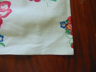 Vintage Cotton Print Tablecloth 1950 ' s STRAWBERRIES & FLOWERS Label 5