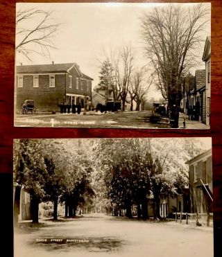 Set Of Two Harvesburf Ohio Maple Street And The Masons Hall Real Photo Postcards