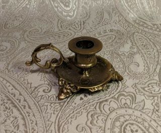 Elegant Ornate Solid Brass Footed Candle Holder With Handle