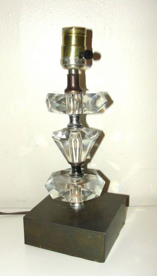 Vintage Hollywood Regency Mcm Hand Cut Lead Crystal Glass Boudoir Table Lamp