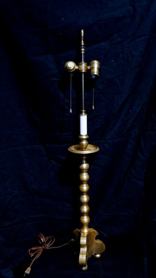 Antique Solid Brass Lamp Base,  Art Deco / Nouveau.  Tall.  Double Pull Socket.  35 "