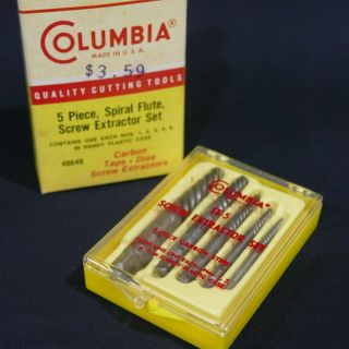 Vintage Columbia 5pc Easy Out Screw Extractor Set In Case & Box Usa