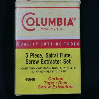Vintage Columbia 5pc Easy Out Screw Extractor Set In Case & Box USA 2