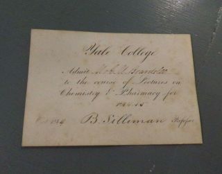 Antique Yale College Lecture Card Chemistry And Pharmacy 1844
