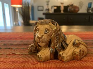 Artesania Rinconada 2002 Signed Gold Lion Uruguay Enamel Pottery Ceramic Figure