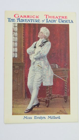 Edwardian Vintage Garrick Theatre Advert Postcard Evelyn Millard Cross - Dressing