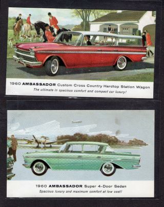 3 Vintage Car Postcard Advertising Card 1960 Ambassador Wagon Sedans 3