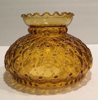 Vintage Amber Diamond Quilted Glass Hurricane Lamp Shade 5 1/2  Fitter