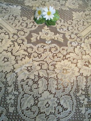 Ivory Quaker Lace Tablecloth W/label 52 " X 68 " Floral Pattern,  Vintage