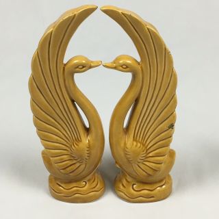 Vtg Japan Yellow 9.  5” 1950s Ceramic Swans Figurine Figural