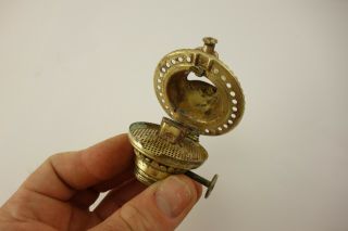 Antique E Miller Brass Oil Lamp Flip Top Burner Pat Jul 21,  1863 & Dec.  10,  1867 7