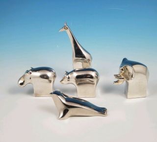 1970s Rare Set Of Five Dansk Silver Plated Paperweight Animals By Gunnar Cyren