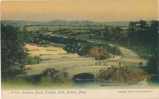 Boston Ma – Franklin Park Scarboro Pond Glitter Covered Rotograph Postcard – Udb