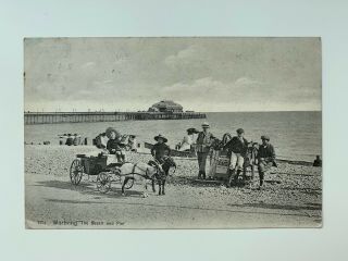 1908 Old Postcard Worthing The Beach And Pier England