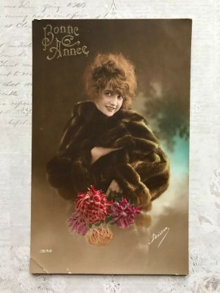 Lady Flapper Deco Winter Glamour Fashion Vintage Postcard