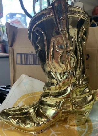 Vintage Brass Cowboy Boot With Spur - 8 " High Vase