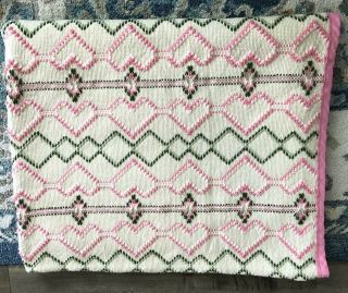 Vintage Lovely Cotton Woven Handmade Blanket Green & Pink
