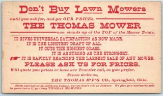 Springfield,  Ohio Advertising Postcard The Thomas Mower Lawnmower 1889 Cancel