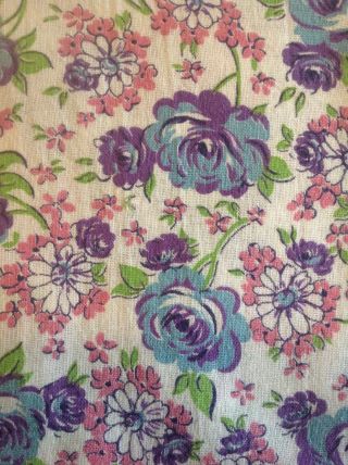 Vintage Full Feed Sack Blue Cabbage Roses Pink And White Floral