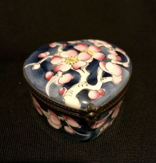 Limoges Porcelain France Hand Painted Flowers Heart Shaped Miniature Trinket Box