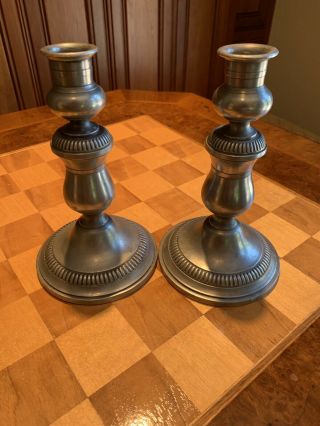 Set Of 2 John Somers Brazil Pewter Candle Stick Holders - Marked Js Mg - 8 " Tall
