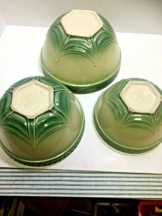 Rare 3 Stacking Longaberger Pottery American Craft Originals Green Mixing Bowls