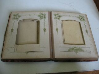 Antique Turn - of - the - Century Upholstered - Brass Bound Photo Album w 14 Pages 2