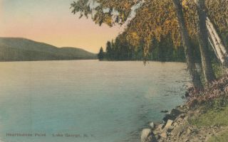 Lake George Ny – Hand Colored Postcard Of Hearthstone Point