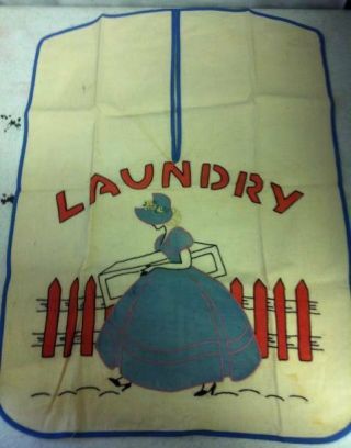 Vintage Laundry Bag Needlework Embroidered Girl W Bonnet 16.  5 " X 22.  5 " 1920 