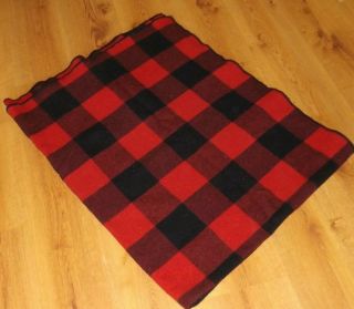 Vtg Red Black Buffalo Plaid Wool Blanket Marlboro Country Store 58x75 Lodge Camp