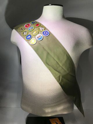 Vintage Boy Scout Sash With 12 Merit Badges