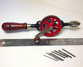 Vintage Millers Falls No.  5 A Hand Drill With 8 Bits_rosewood Handle