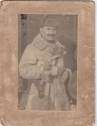 1942 Big Georgian Military Man W/ Gun Ww2 Army Coat Old Soviet Russian Photo