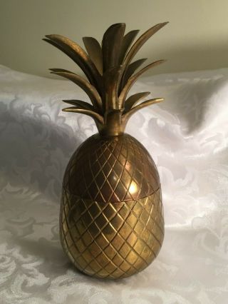 Vintage Brass Pineapple 8 1/2 " Canister Storage Container Jar