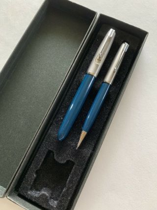 Vintage Parker 51 Fountain Pen And Pencil Set Jeweled Top In Gift Box