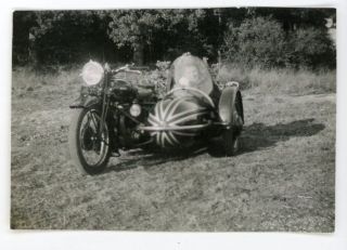 Woman Sitting In Sidecar Of Motorcycle Bike Vintage Snapshot Photo