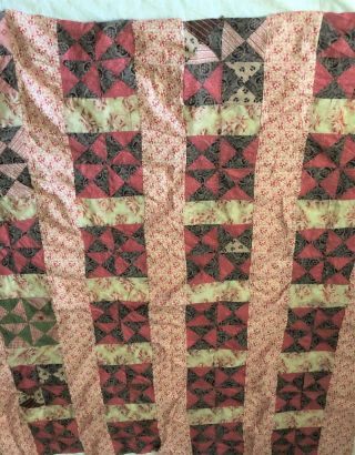 Vintage 1930s Fabric Cotton Quilt Top Hand & Machine Stitched Red White Pink,
