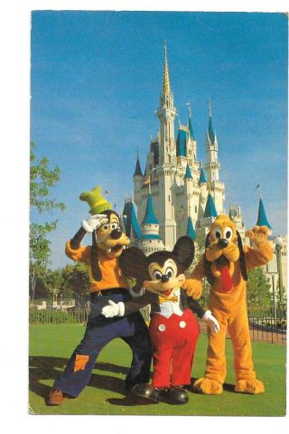 Postcard Walt Disney World Mickey Mouse Goofy Pluto Welcome Pm 1981