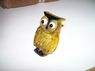 Vintage Calcomp Acrylic / Lucite / Plastic Yellow Gold Glitter Owl Nightlight 3