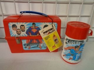 Vintage 1980 Aladdin Superman Ii Plastic Lunchbox Thermos Tag Read Crack