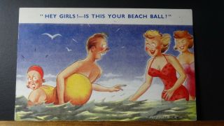 Bamforth Comic Postcard: Big Boobs,  Fat Bottom Lady,  Bathing Beauty & Swimwear