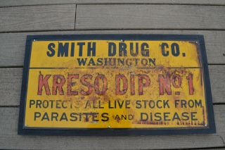 Smith Drug Co.  Kerso Dip Livestock Medicine Metal Sign Advertisement Washington