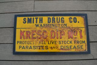 Smith Drug Co.  Kerso Dip Livestock Medicine Metal Sign Advertisement Washington 2