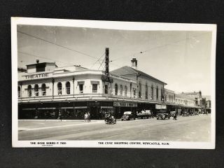 Vintage Real Photo Postcard The Civic Shopping Centre,  Newcastle Nsw Rose P7850