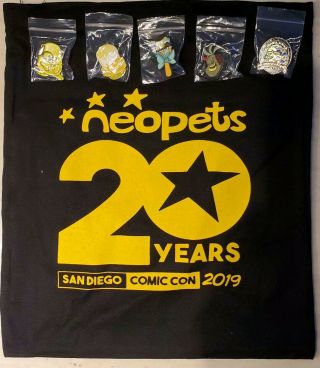 In Hand Sdcc 2019 Exclusive Neopets Complete 5 Pin Set With Black Tote